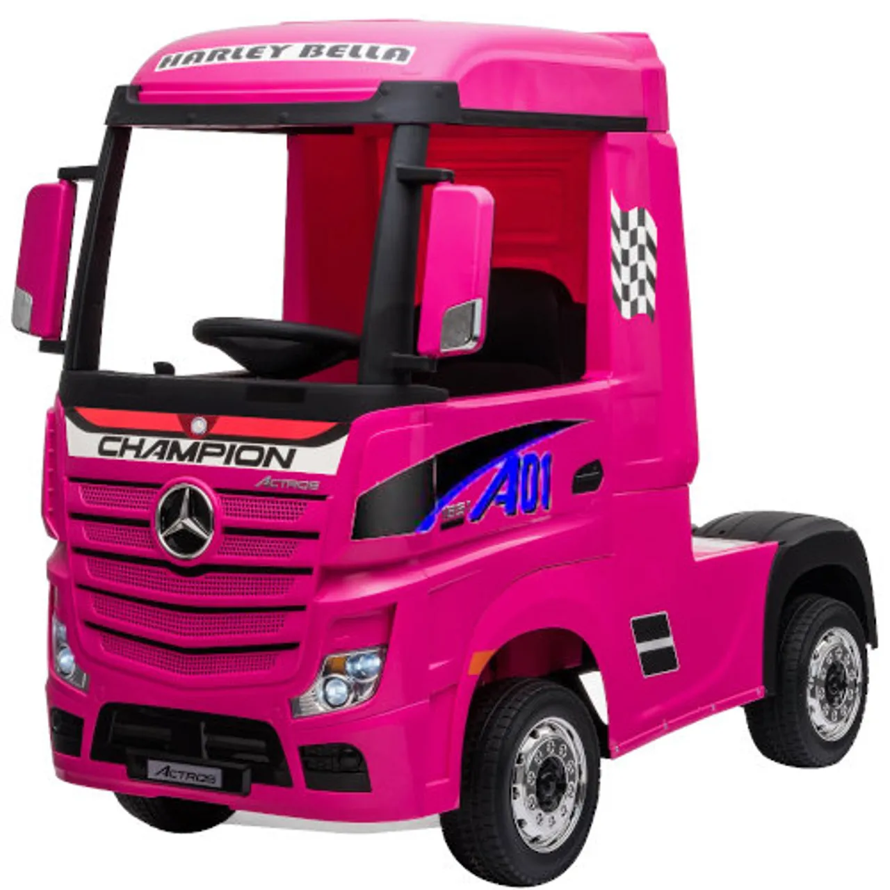 Pink 24v Mercedes Battery Powered Sit-in Lorry with Lights & Remote