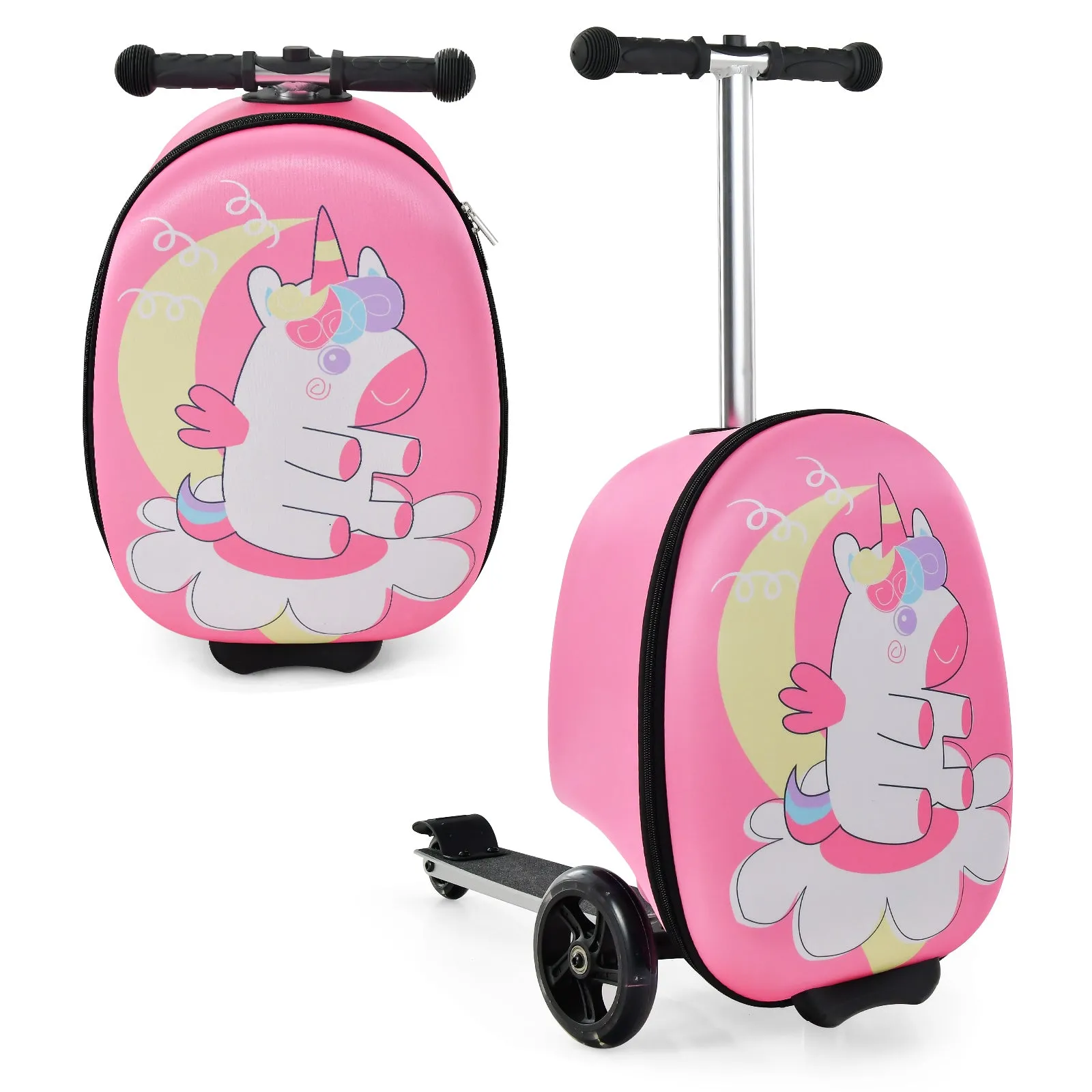 2-in-1 Folding Kids Luggage Scooter - Pink Unicorn