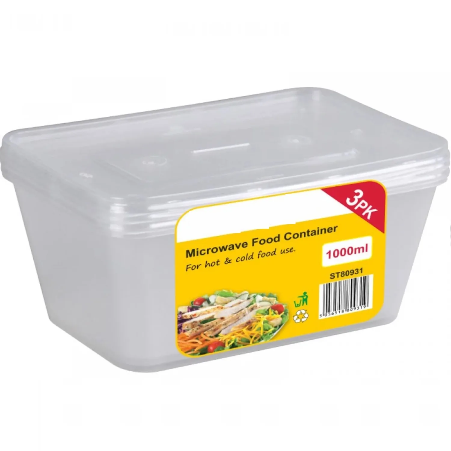 3PCS Microwavable Plastic Food Storage Box with Lid 1000ML for Hot and Cold Food – Freezable Food Containers Takeaway Boxes Plastic Containers with Lids for Food