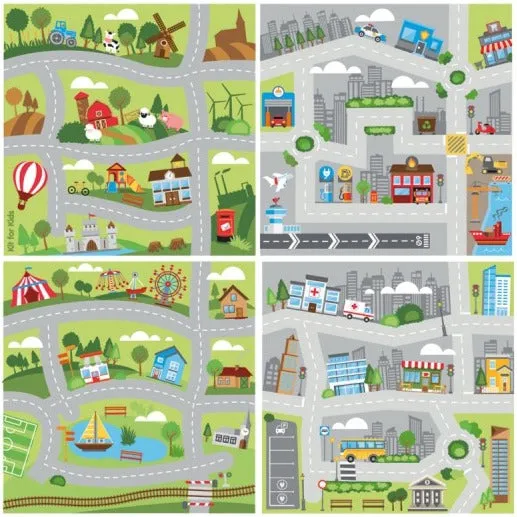 Small World Road Map Indoor/Outdoor Carpet Set of 4