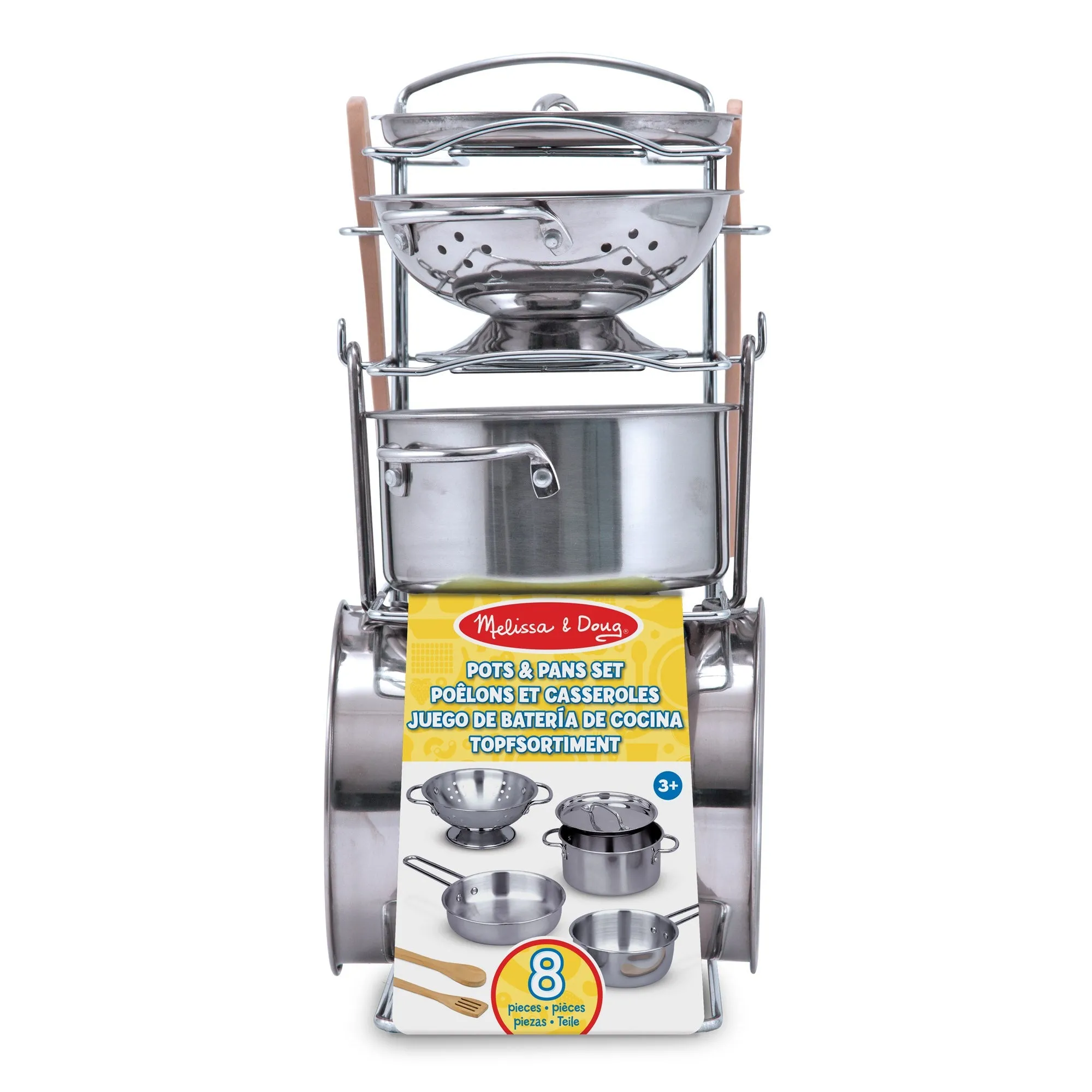 Stainless Steel Pots and Pans Pretend Play Kitchen Set for Kids (8 pcs)