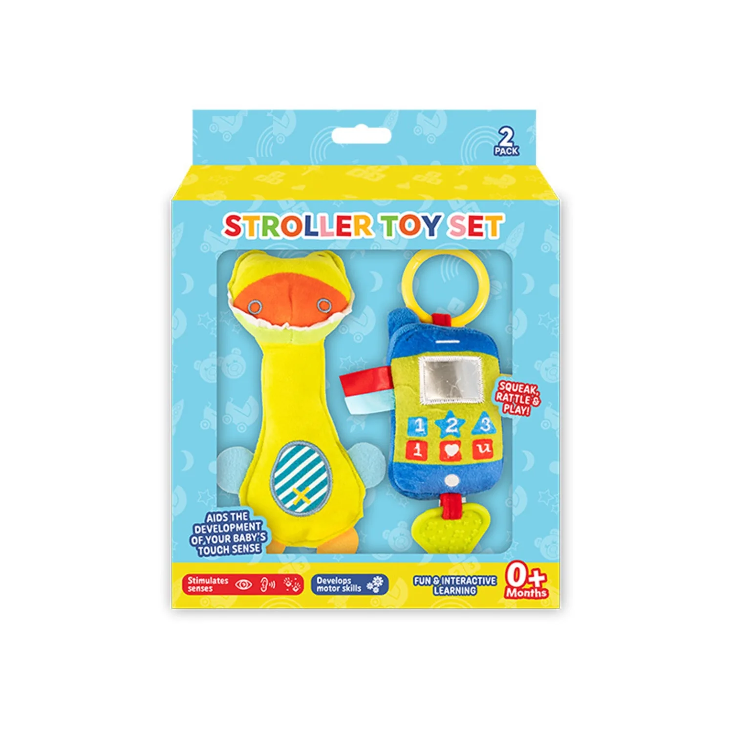 2PCS Baby Stroller Toy Set Rattles and Squeaks – Pram Toys for Babies Car Seat Crib Pushchair – Newborn Baby Pram Accessories Baby Toys Set for Boys and Girls