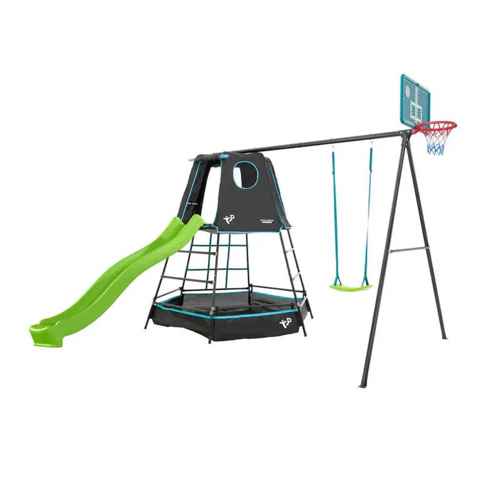 TP Explorer Metal Climbing Frame Set & Ripple Slide, Swing and Basketball Black Edition (UK Mainland Only)