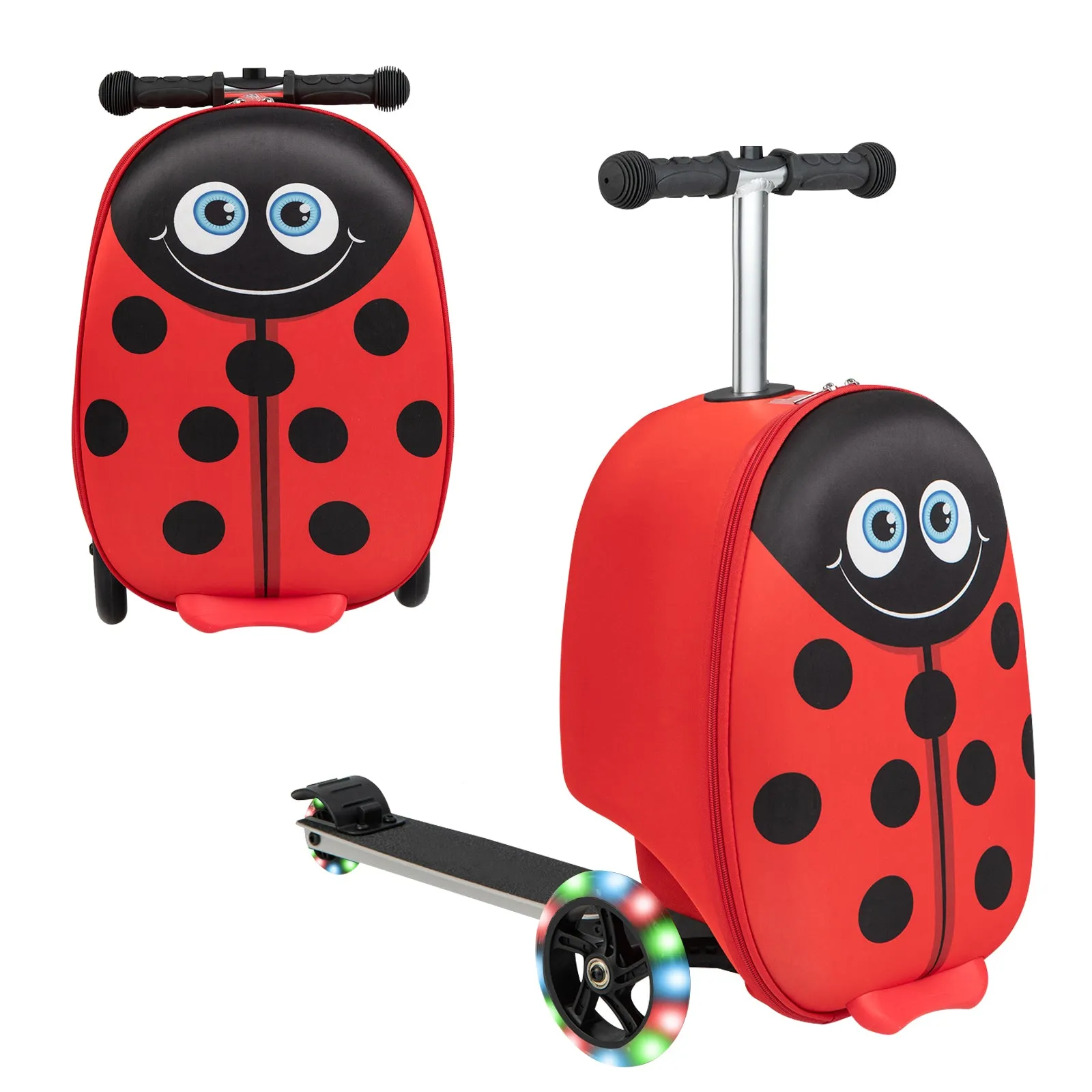 2-in-1 Folding Kids Luggage Scooter - Red Ladybird