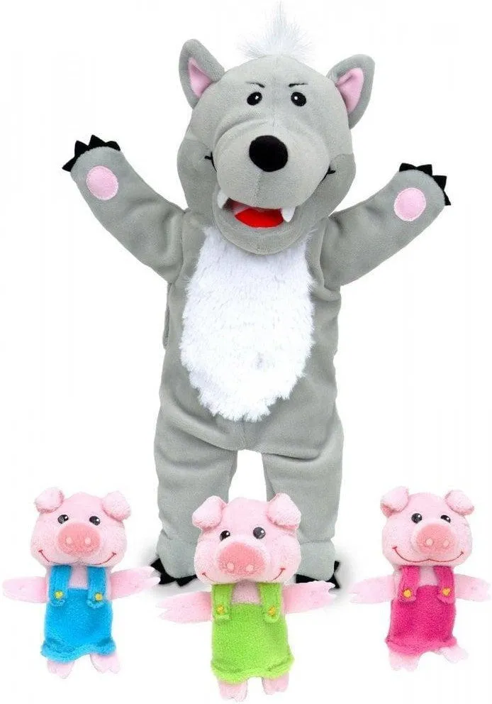 Tellatale Big Bad Wolf with The Three Little Pigs Hand Puppet Set with Finger Puppets