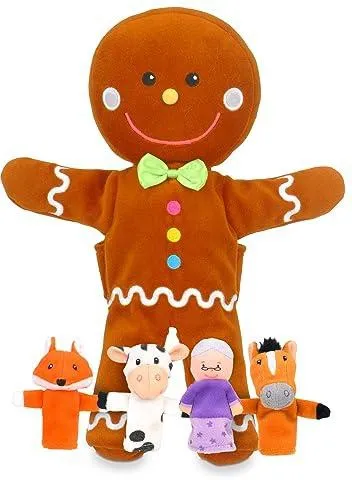 Tellatale Gingerbread Man Hand Puppet Set with Finger Puppets
