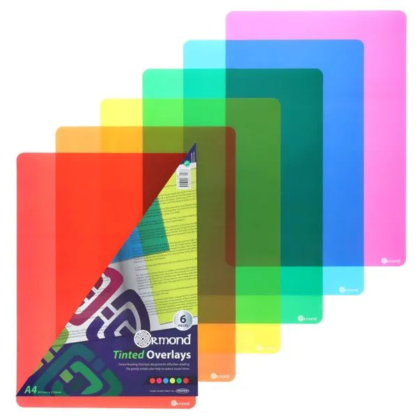 Tinted Overlays - A4 - For help with Dyslexia (Pack of 6)