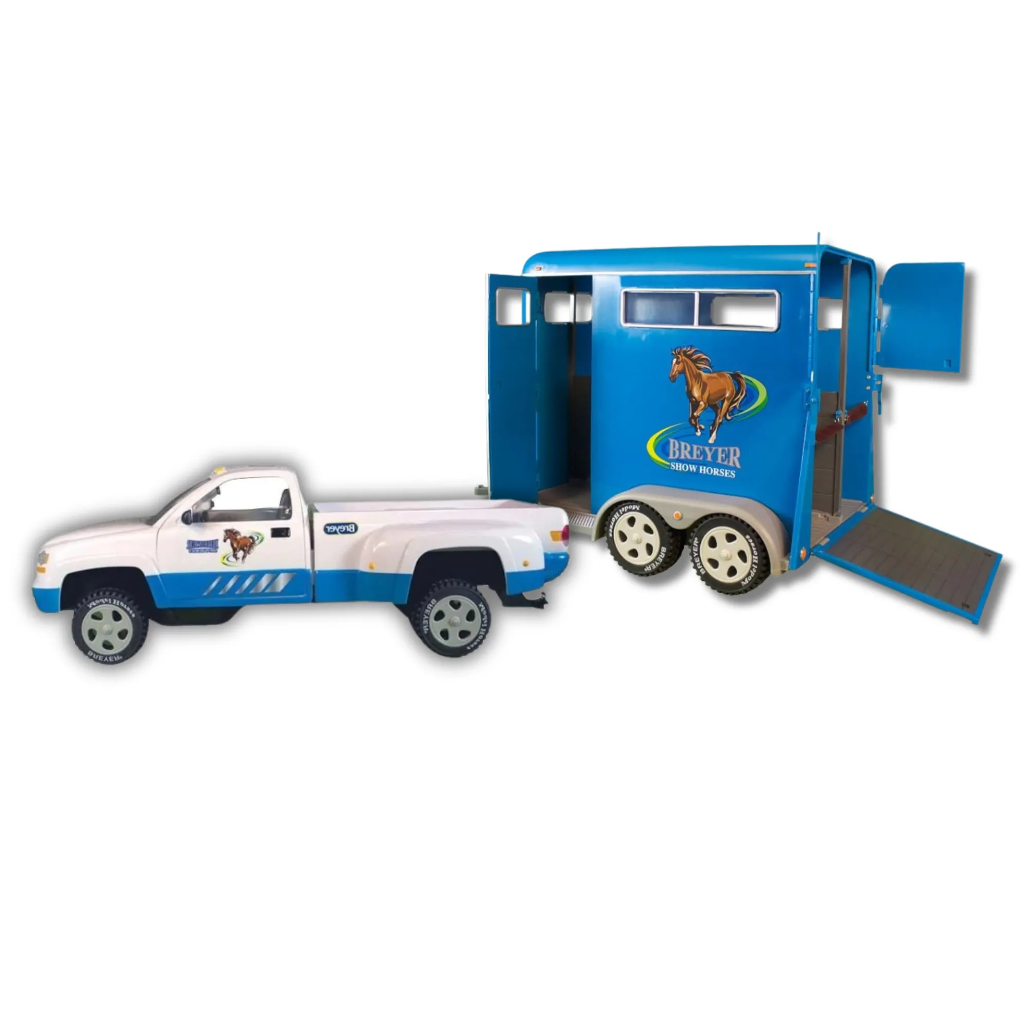 Traditional Dually Truck with Two Horse Trailer