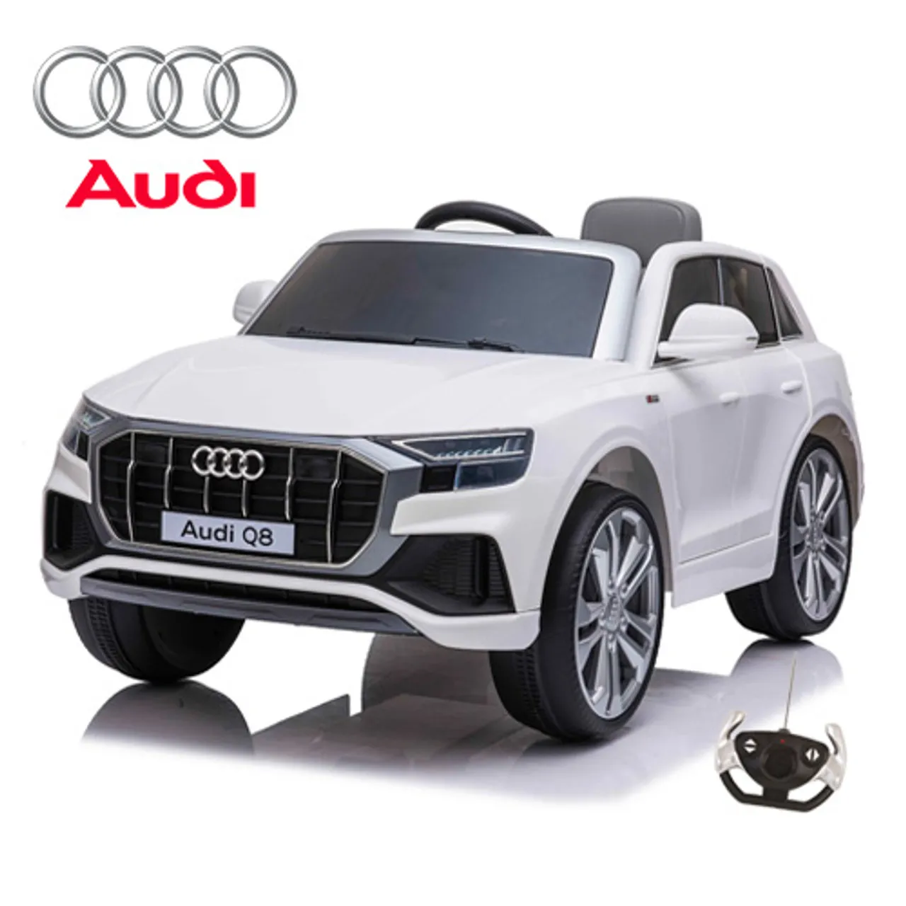 12V Official White Audi Q8 Kids Battery Ride On SUV Leather Seat