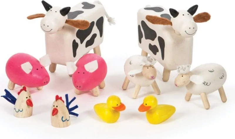 Wooden Farm Animals Playset