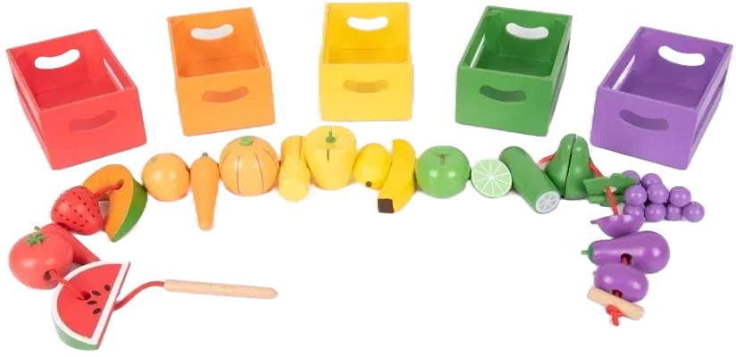 Wooden Sorting Fruit & Vegetable Crates - Play Food
