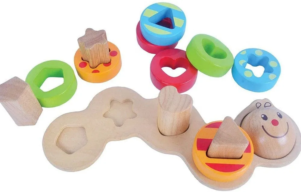 Wooden Wiggly Worm stacking, counting and shape