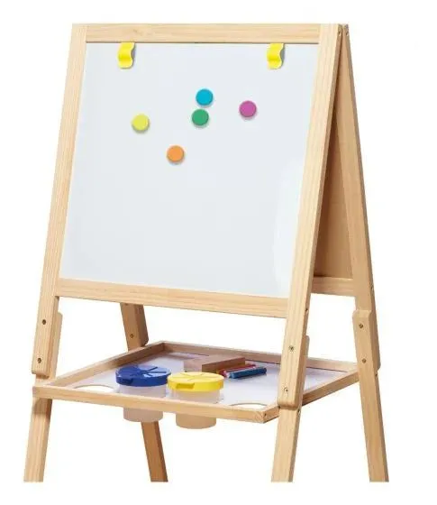 Wooden easel with a blackboard and whiteboard