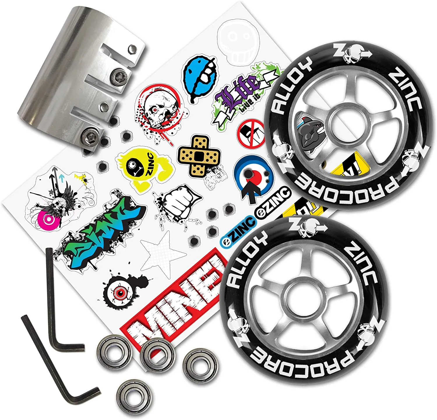 Zinc Team Series Wheels/Clamp/Bearings Accessory Set - Silver