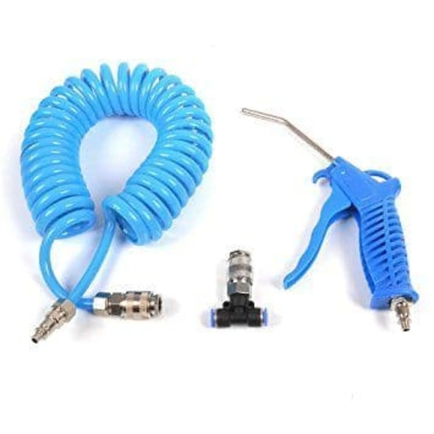 Blue Air Duster Kit Set with 5M Coiled Hose Spiral Air Blow Dust Cleaning Hose Tool for Car Van Truck Lorry Wagon Garage Home