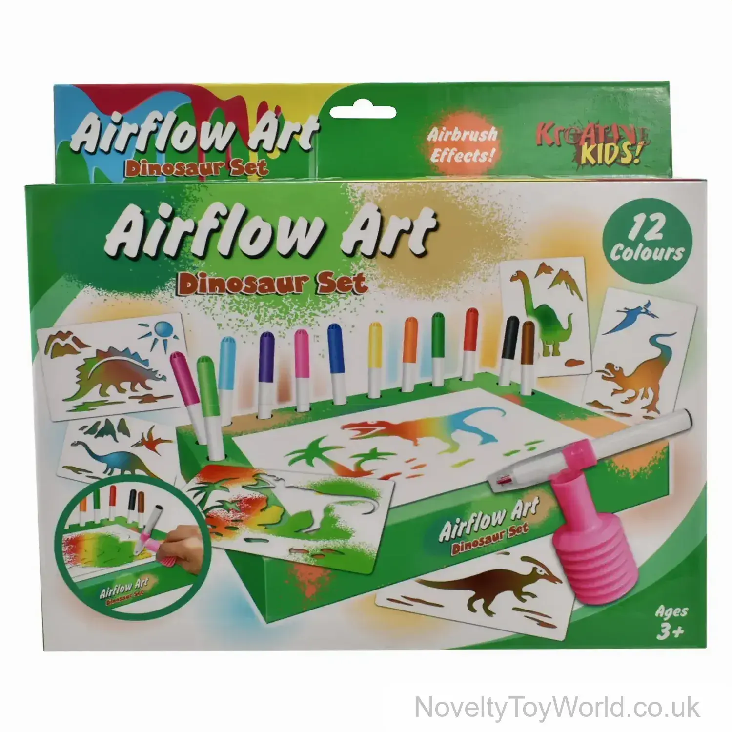 Airflow Air Pens Art Play Set with 12 Colours - Dinosaur Theme