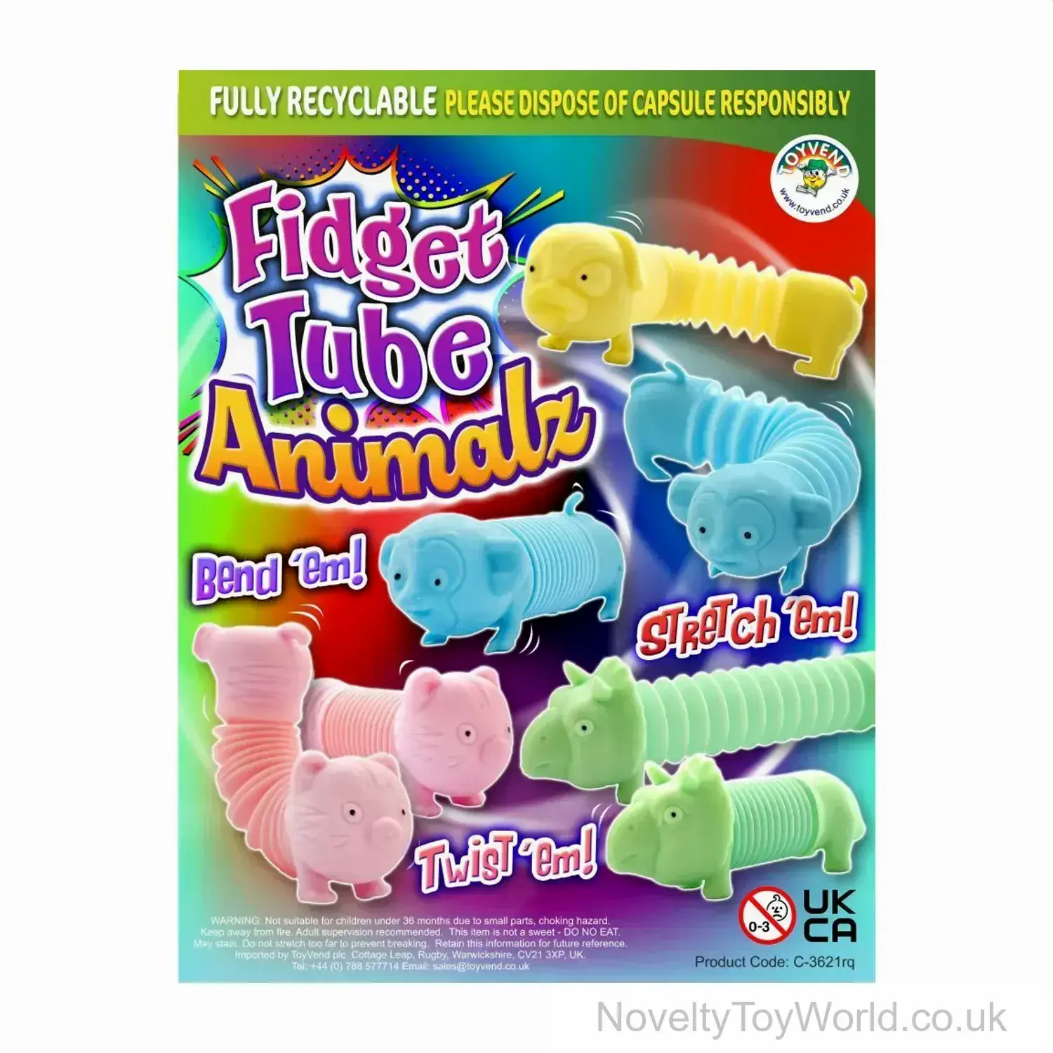 Animal Fidget Tube Toy - 55mm Vending Capsule