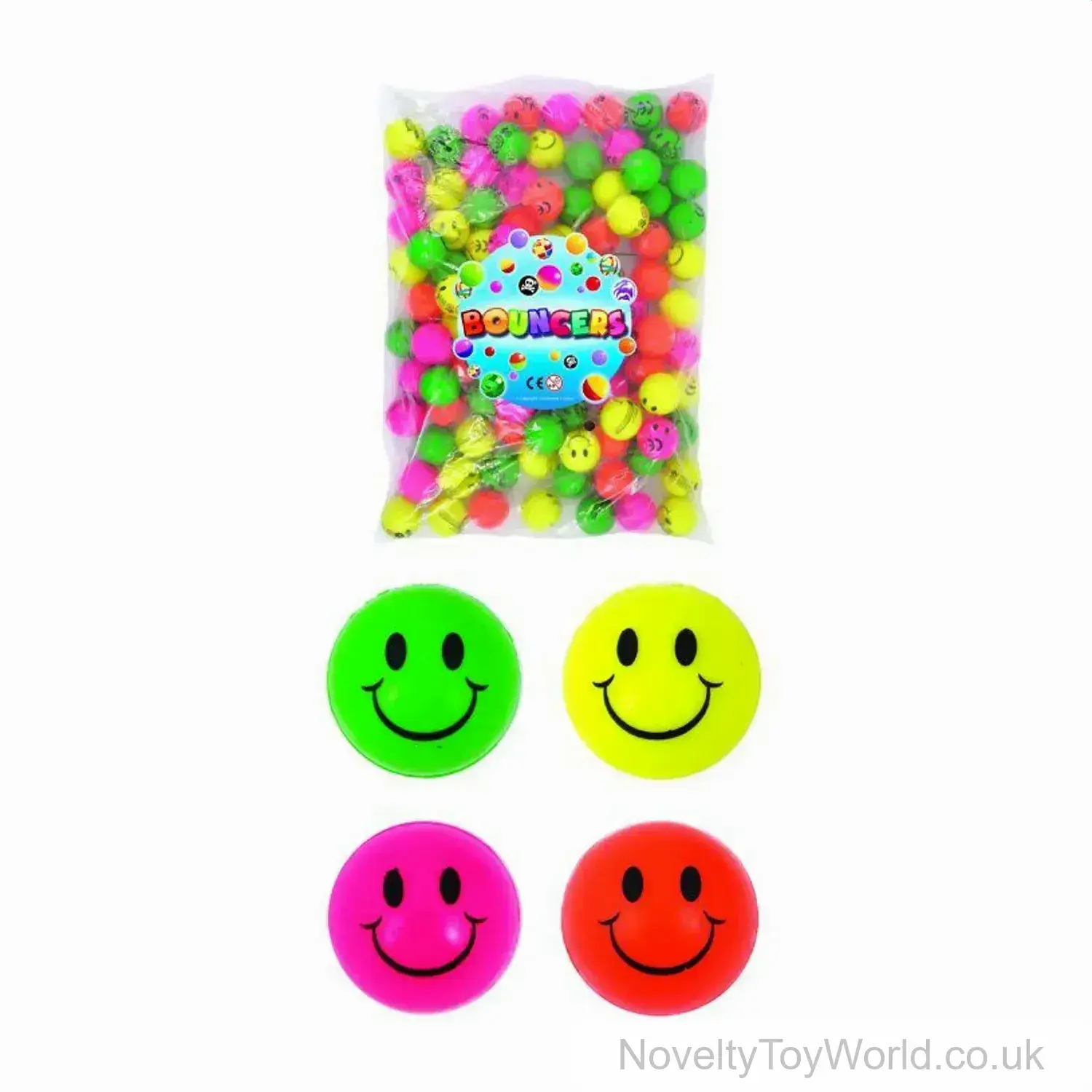 Bag of 100 Smiley Face Bouncy Balls - 3.3cm