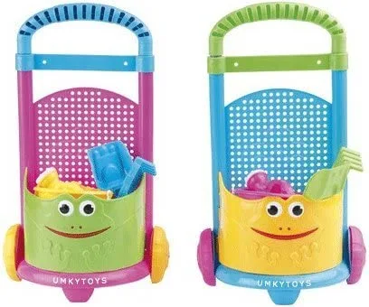 1Pcs Pull Along Beach Trolley Cart for Kids : Fun in the Sun, Great Outdoor Play Toy Comes with Bucket Rake Spade Watering Can