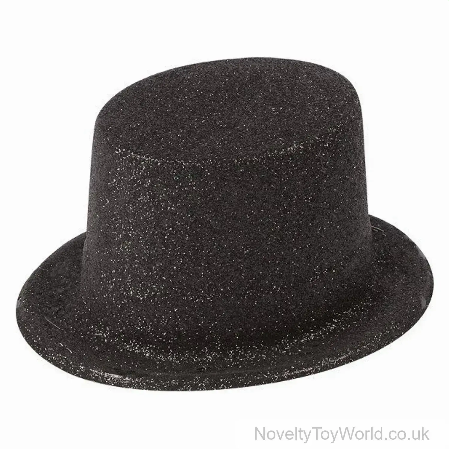 Black Glitter Plastic Novelty Top Hat - Adult