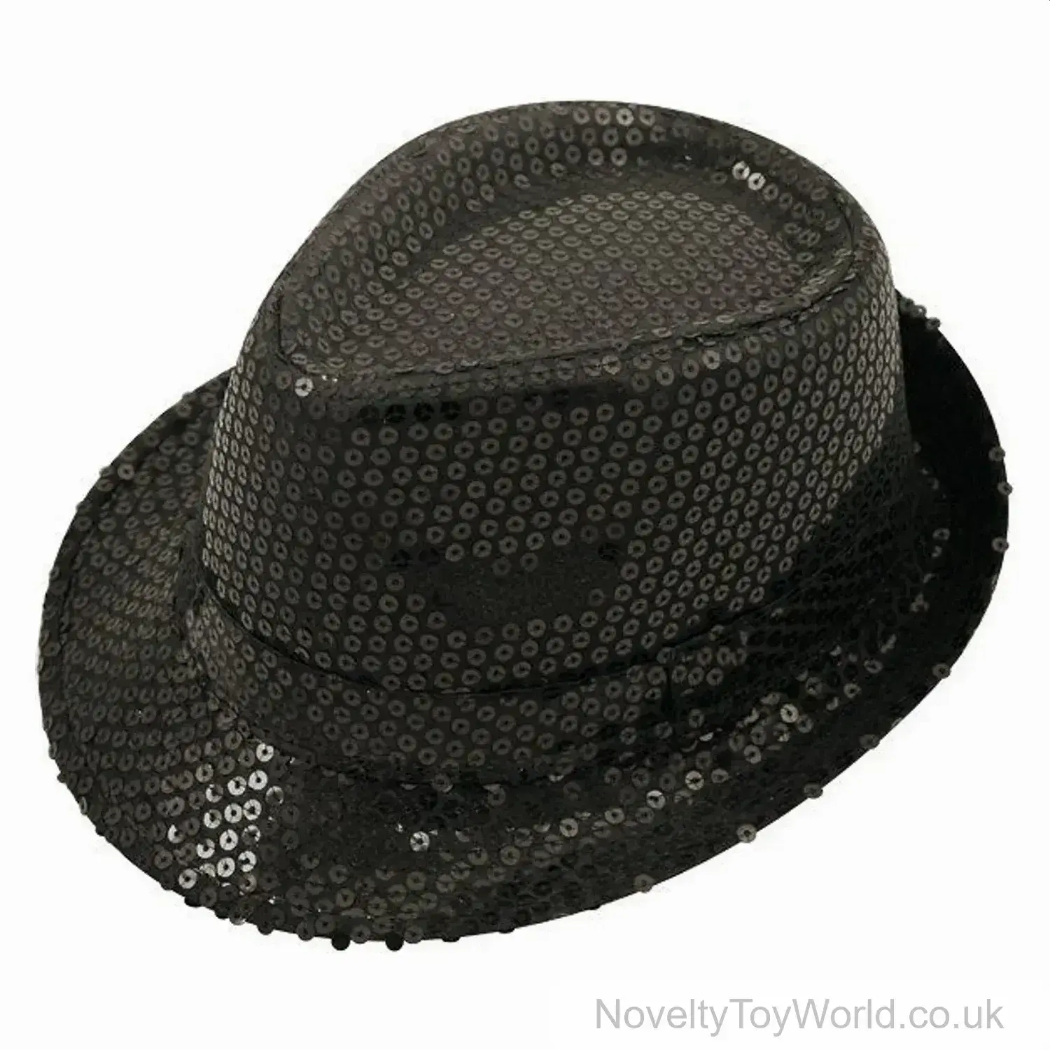 Black Trilby Hat with Sequinned Finish - Adult