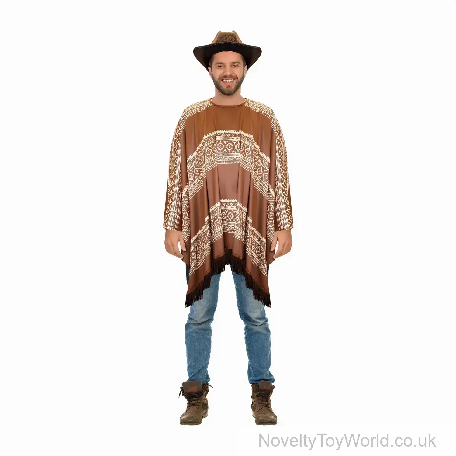 Brown Cowboy Poncho Fancy Dress - Adult Size