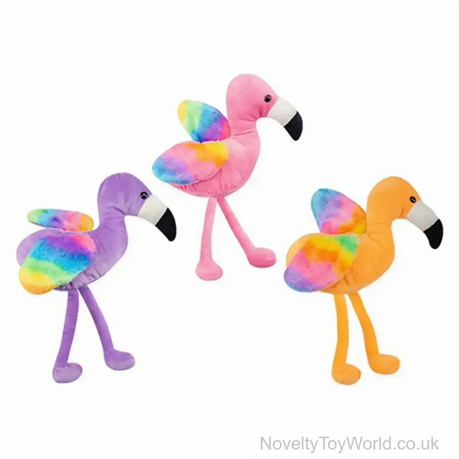 Colourful Flamingo Soft Toy With Multicoloured Wings - 3 Assorted (20cm)