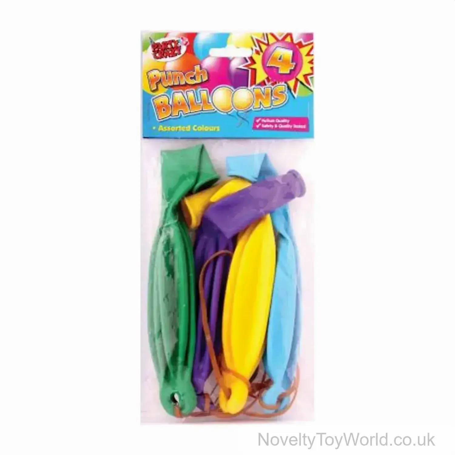 Colourful Punch Balloons on Elastic Loop - Packs of 4