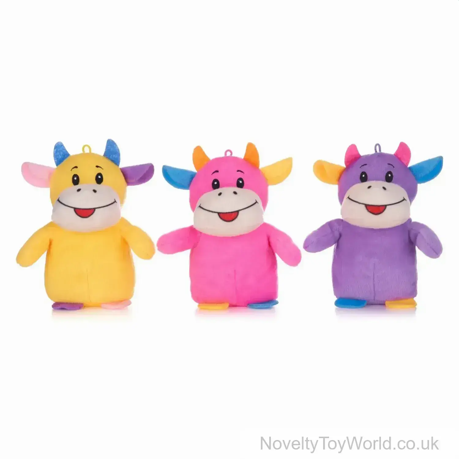 Colourful Soft Plush Cow Toys - 3 Assorted (16cm)