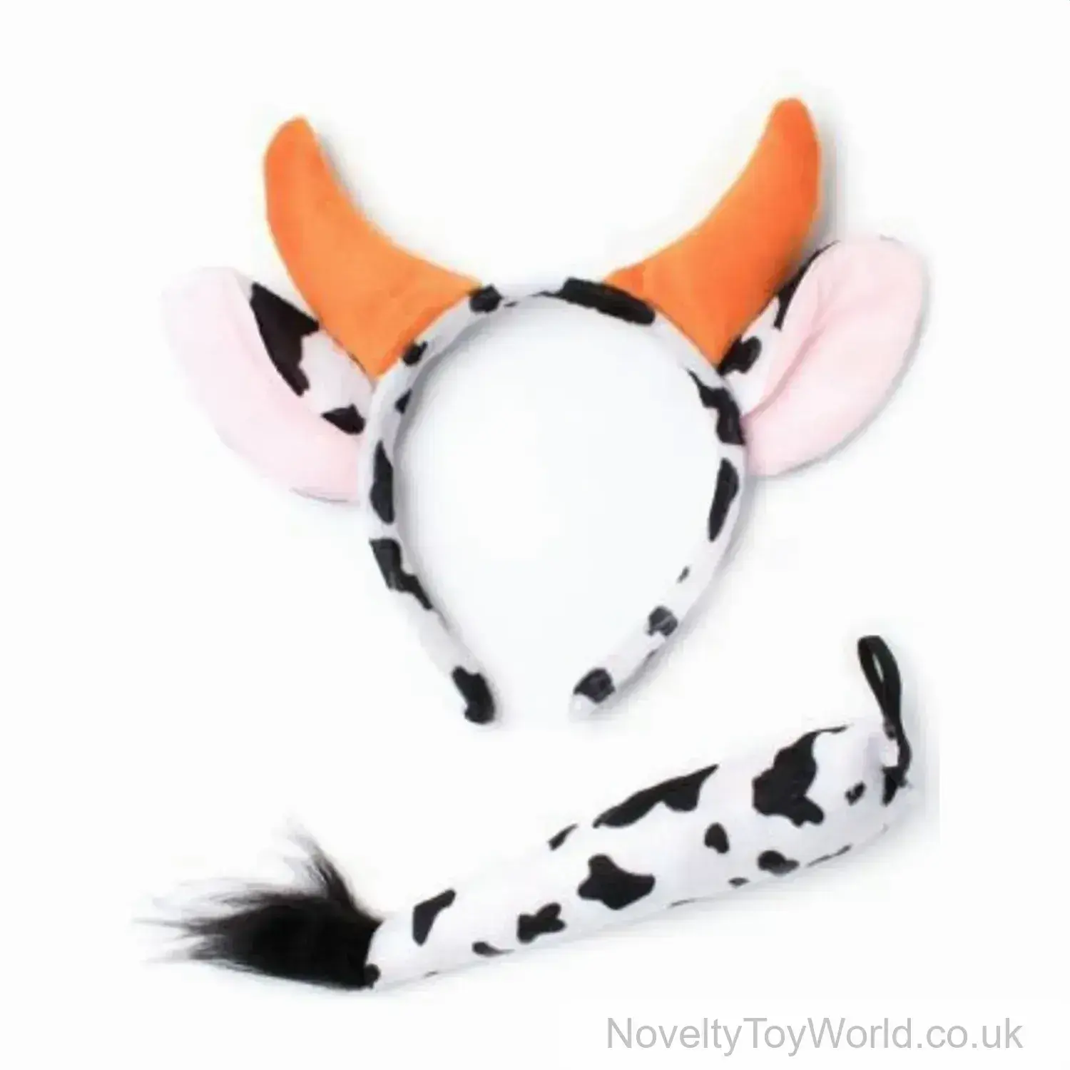 Cow Ears & Horns Headband with Tail Fancy Dress Set