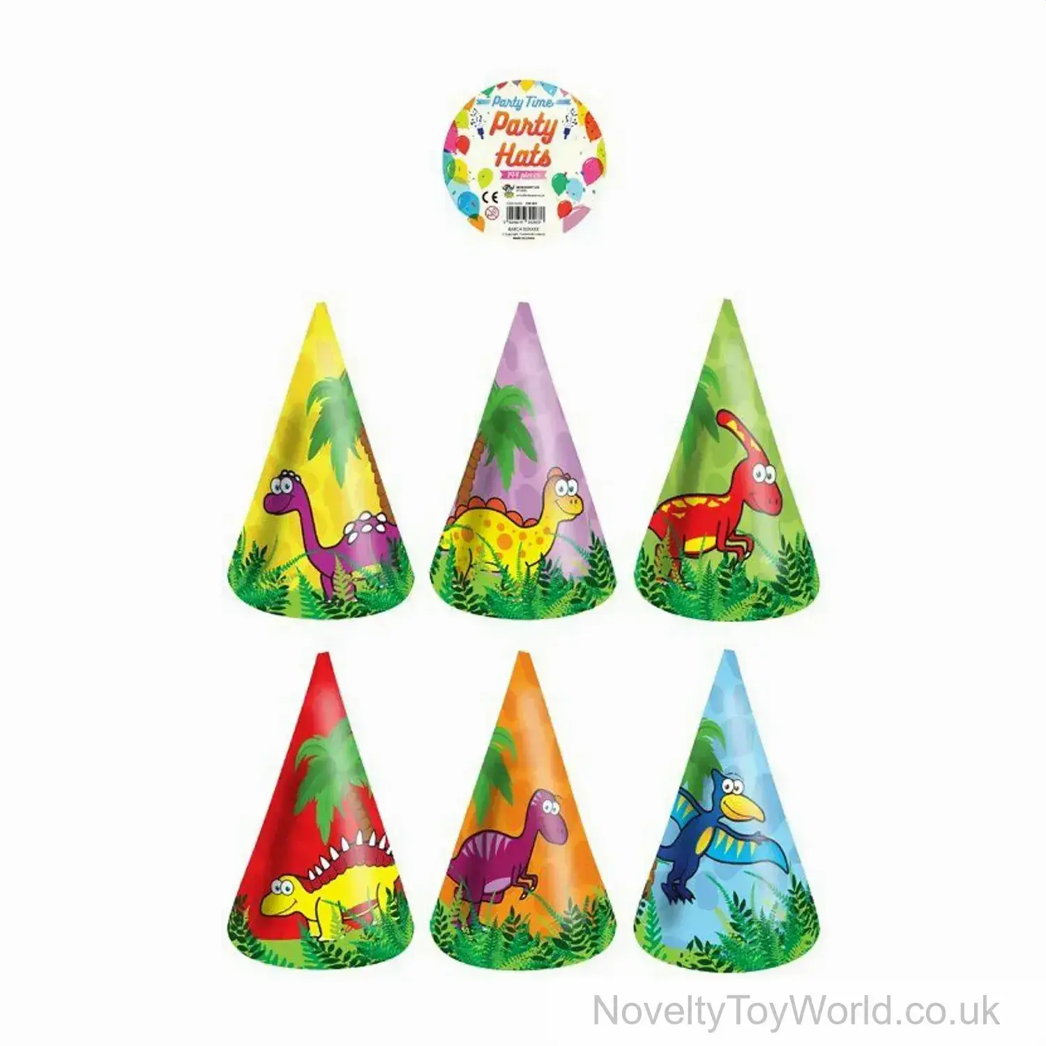 Dinosaur Birthday Party Cone Hats - 6 Pack (16.5cm)