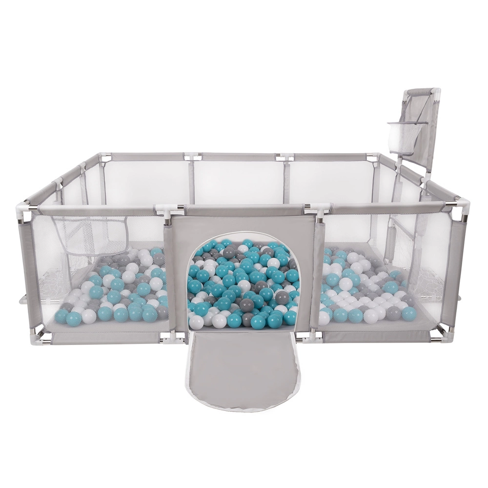 Baby Playpen Big Size Playground with Plastic Balls for Kids, Grey:grey/white/turquoise, 100 balls
