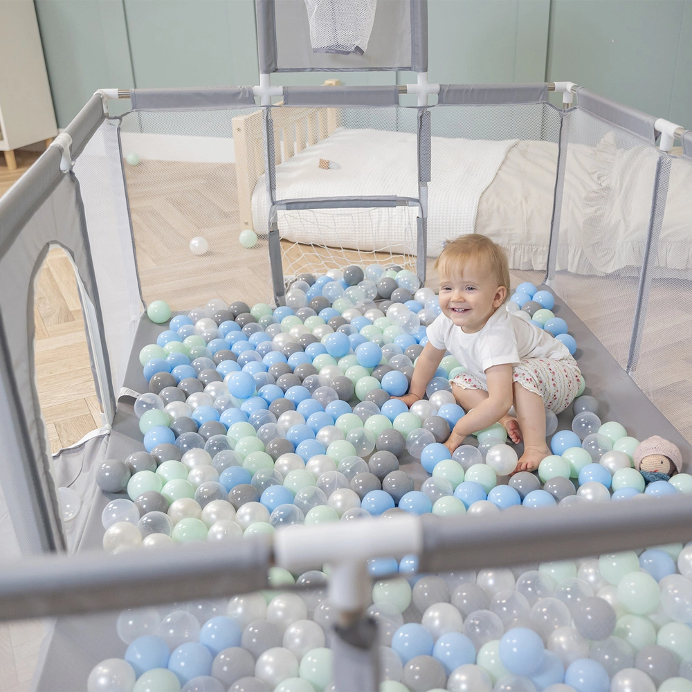 Baby Playpen Big Size Playground with Plastic Balls for Kids, Grey:pearl/grey/transparent/mint, 100 balls