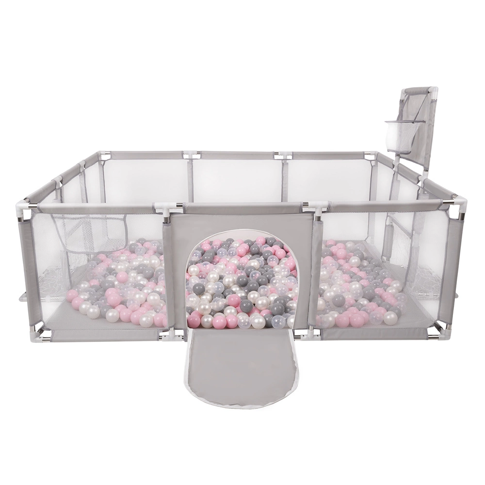 Baby Playpen Big Size Playground with Plastic Balls for Kids, Grey:pearl/grey/transparent/powder pink, 100 balls