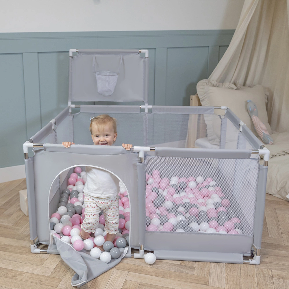 Baby Playpen Big Size Playground with Plastic Balls for Kids, Grey:white/grey/mint/light pink, 100 balls