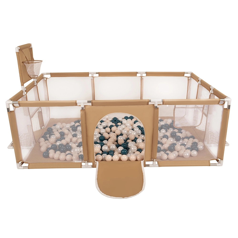 Baby Playpen Big Size Playground with Plastic Balls for Kids, beige:dark turquoise/pastel beige/pearl, 100 balls