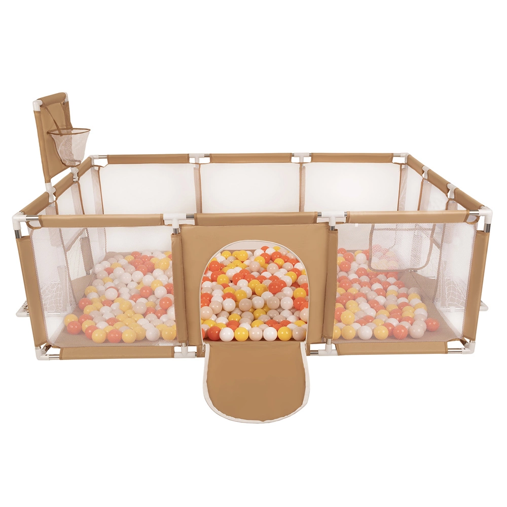 Baby Playpen Big Size Playground with Plastic Balls for Kids, beige:yellow/orange/pastel beige/white, 100 balls