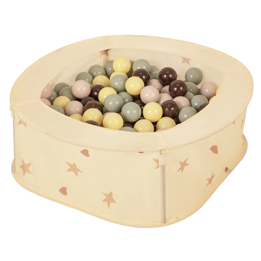 Ballpit Playpen For Kids, Babies And Toddlers Children Foldable Portable Indoor Outdoor, Light Beige: Pastel Beige-Green/Grey-Pastel Yellow-Brown, 100 Balls