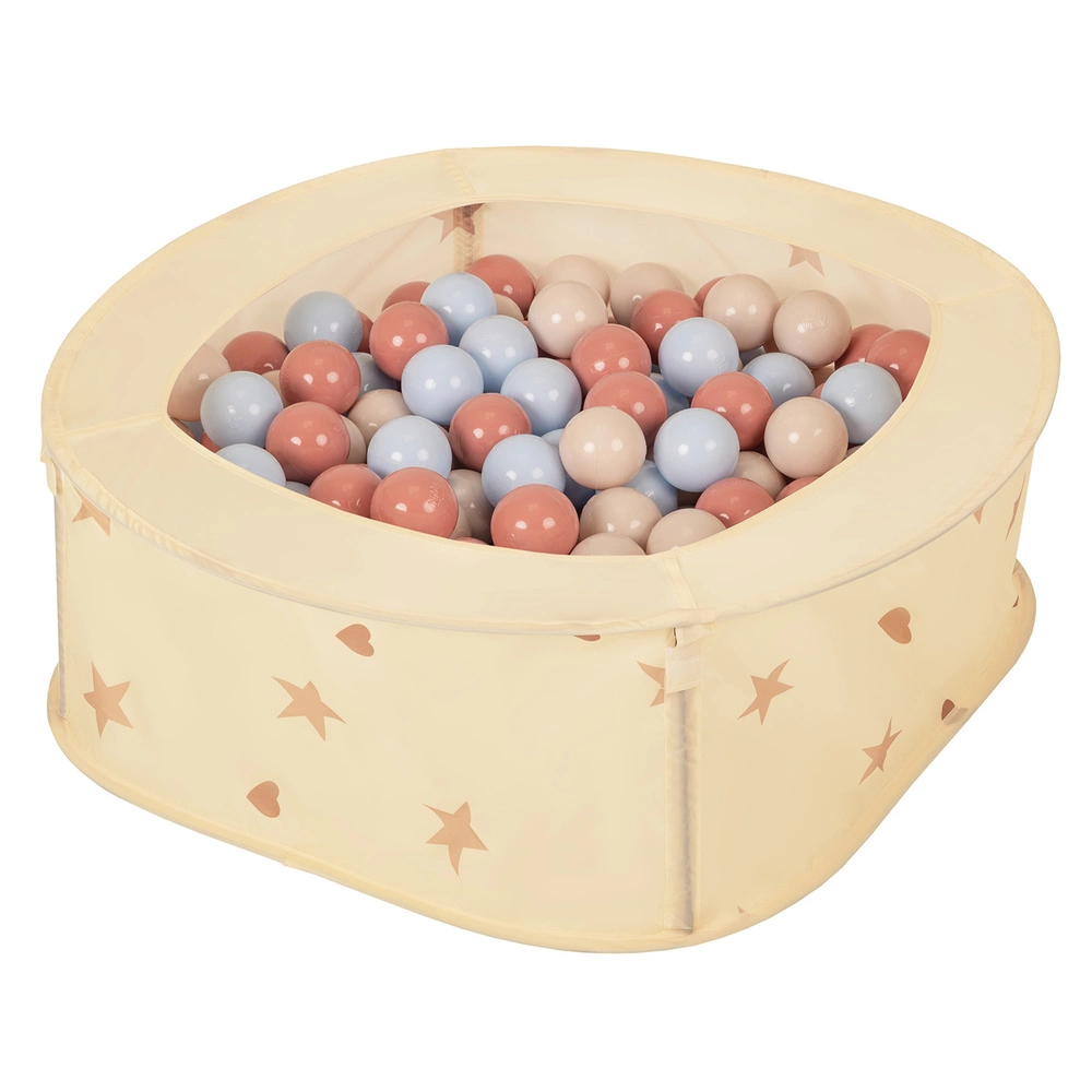 Ballpit Playpen For Kids, Babies And Toddlers Children Foldable Portable Indoor Outdoor, Light Beige: Pastel Beige-Pastel Blue-Salmon, 100 Balls