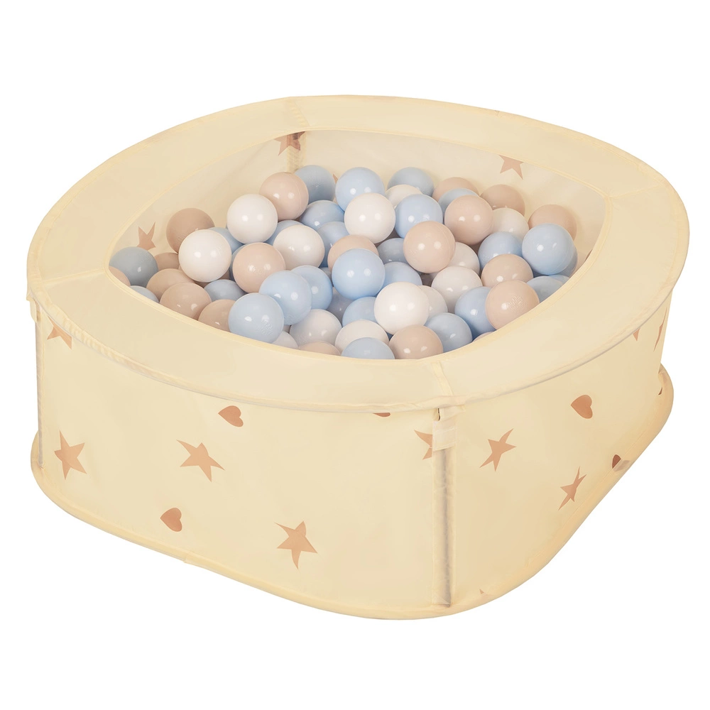Ballpit Playpen For Kids, Babies And Toddlers Children Foldable Portable Indoor Outdoor, Light Beige: Pastel Beige-Pastel Blue-White, 100 Balls