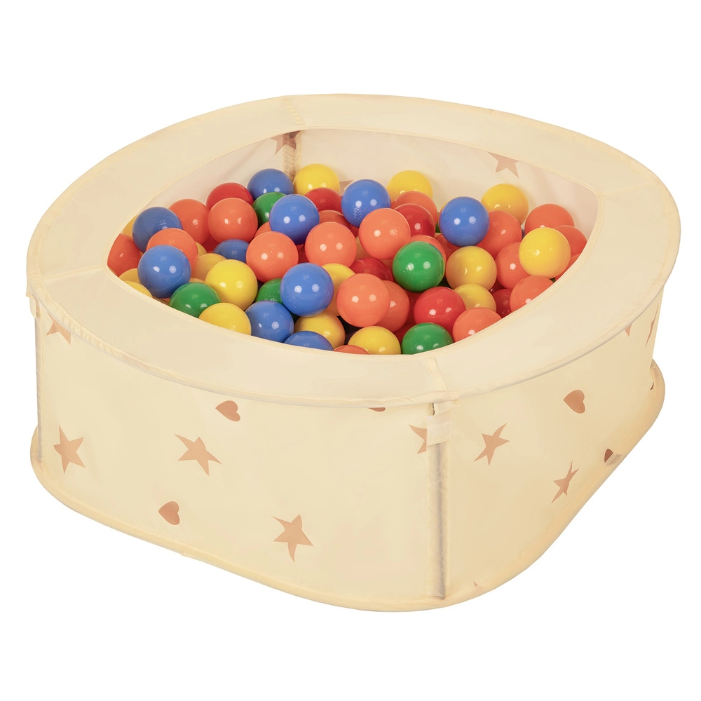 Ballpit Playpen For Kids, Babies And Toddlers Children Foldable Portable Indoor Outdoor, Light Beige: Yellow-Blue-Red-Orange, 100 Balls