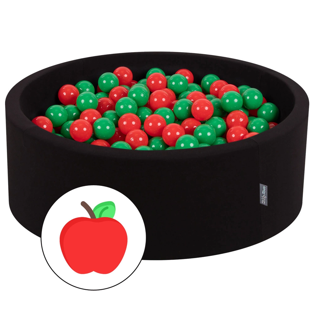KiddyMoon Baby Foam Ball Pit with Balls ∅ 7cm / 2.75in Made in EU, Apple: green/red, 90x30cm/200 balls