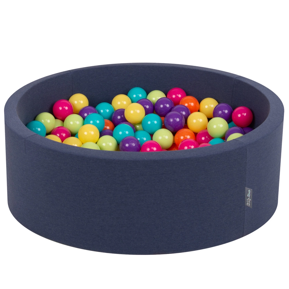 KiddyMoon Baby Foam Ball Pit with Balls ∅ 7cm / 2.75in Made in EU, d.blue:l.green/yellw/turquois/orange/d.pink/purple, 90x30cm/200 balls