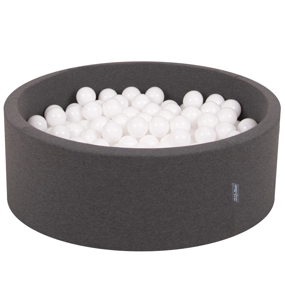 KiddyMoon Baby Foam Ball Pit with Balls ∅ 7cm / 2.75in Made in EU, dark grey:white, 90x30cm/200 balls
