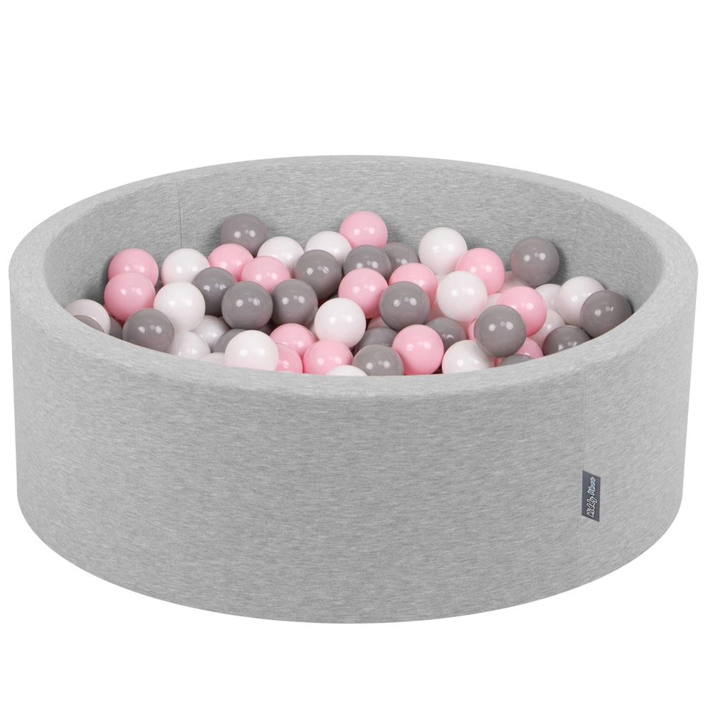 KiddyMoon Baby Foam Ball Pit with Balls ∅ 7cm / 2.75in Made in EU, light grey:white/grey/light pink, 90x30cm/200 balls