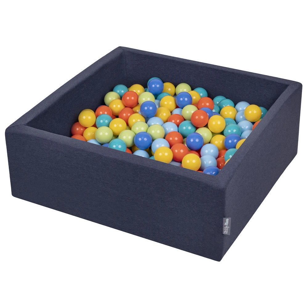 KiddyMoon Baby Foam Ball Pit with Balls 7cm / 2.75in Square, D.Blue: L.Green/ Orang/ Turquoise/ Blue/ Bb Blue/ Yellow