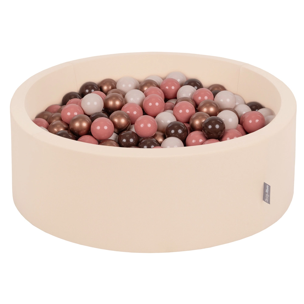 KiddyMoon Baby Foam Ball Pit with Balls ∅ 7cm / 2.75in, beige: brown/copper/pastel beige/solmon, 90x30cm/200 balls