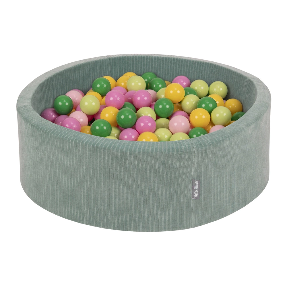 KiddyMoon Foam Ball Pit For Kids Round 90x30cm Baby Soft & Safe Toy, green: light green/green/yellow/powder pink/pink, 90x30cm/100 balls