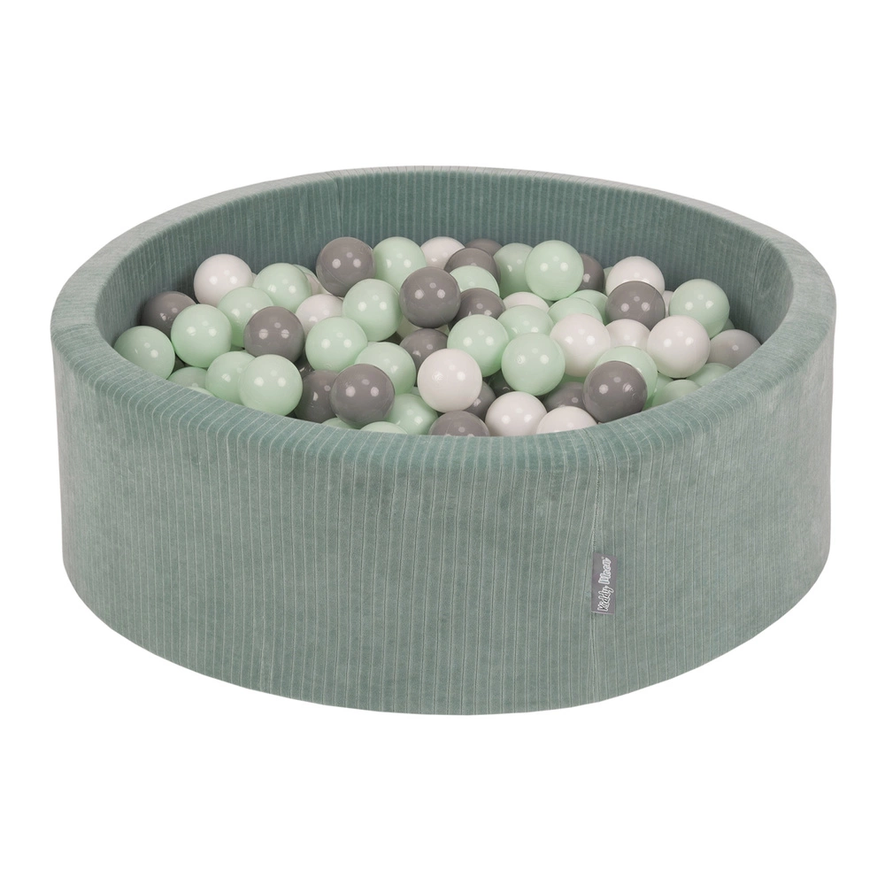 KiddyMoon Foam Ball Pit For Kids Round 90x30cm Baby Soft & Safe Toy, green: white/grey/mint, 90x30cm/200 balls