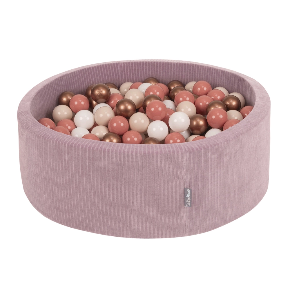 KiddyMoon Foam Ball Pit For Kids Round 90x30cm Baby Soft & Safe Toy, purple: pastel beige/white/perle/grey, 90x30cm/300 balls